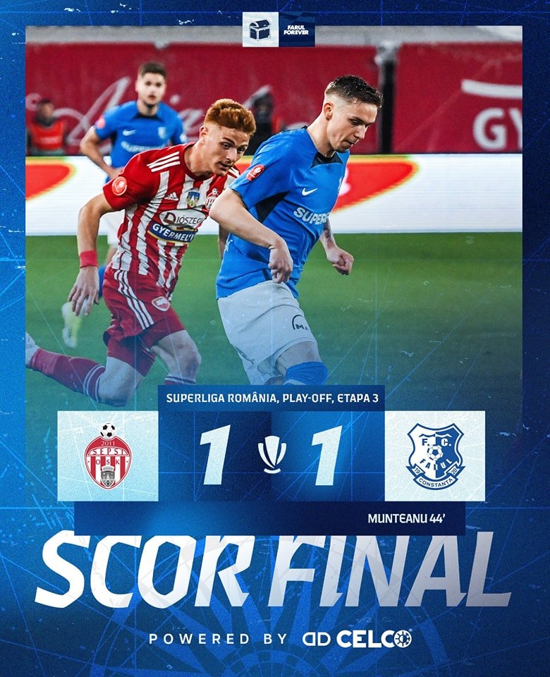 Farul Constanța, remiză cu Sepsi OSK (1-1), în deschiderea celei de-a treia etape de play-off din Superliga de fotbal