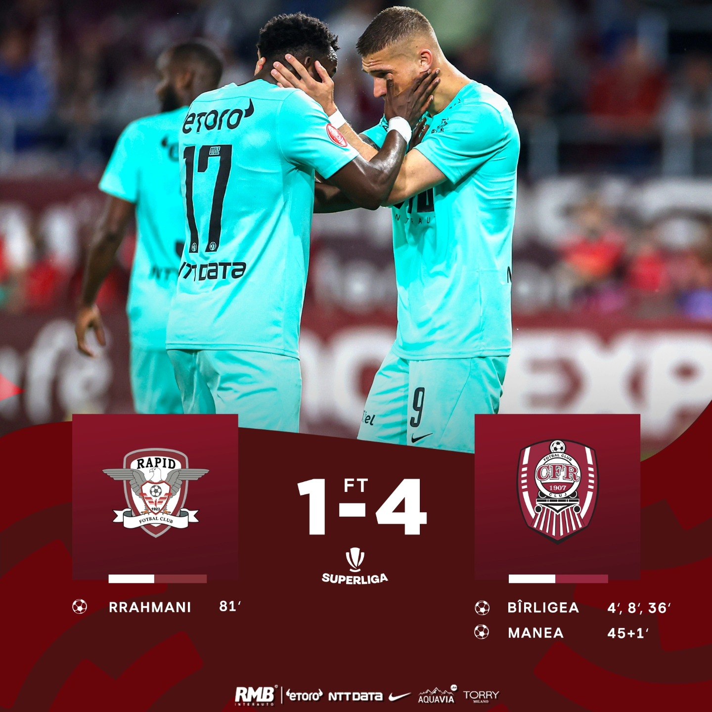 Victorie categorică pentru CFR Cluj, 4-1 cu Rapid, în Superligă