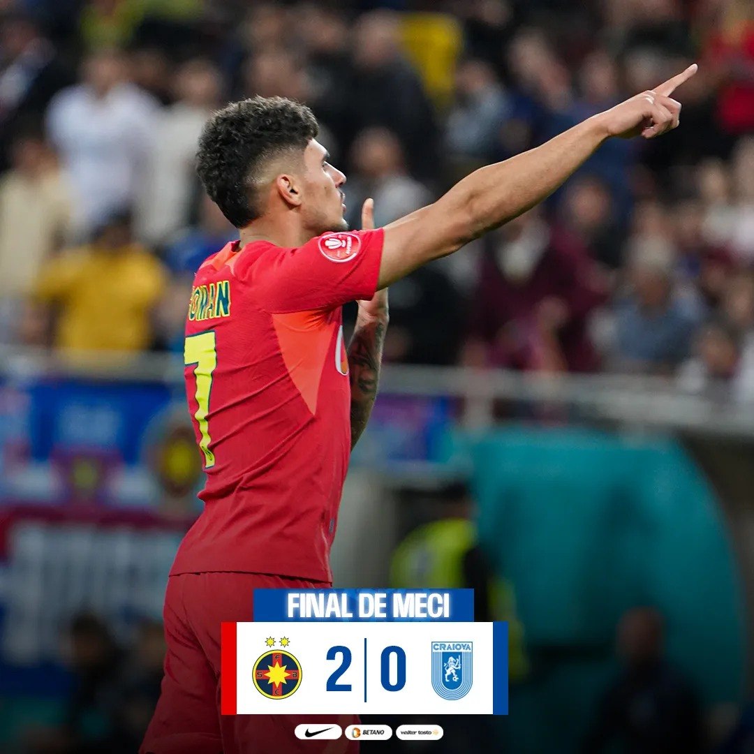 FCSB a câștigat cu Universitatea Craiova 2-0 şi a făcut un nou pas către titlu în Superligă