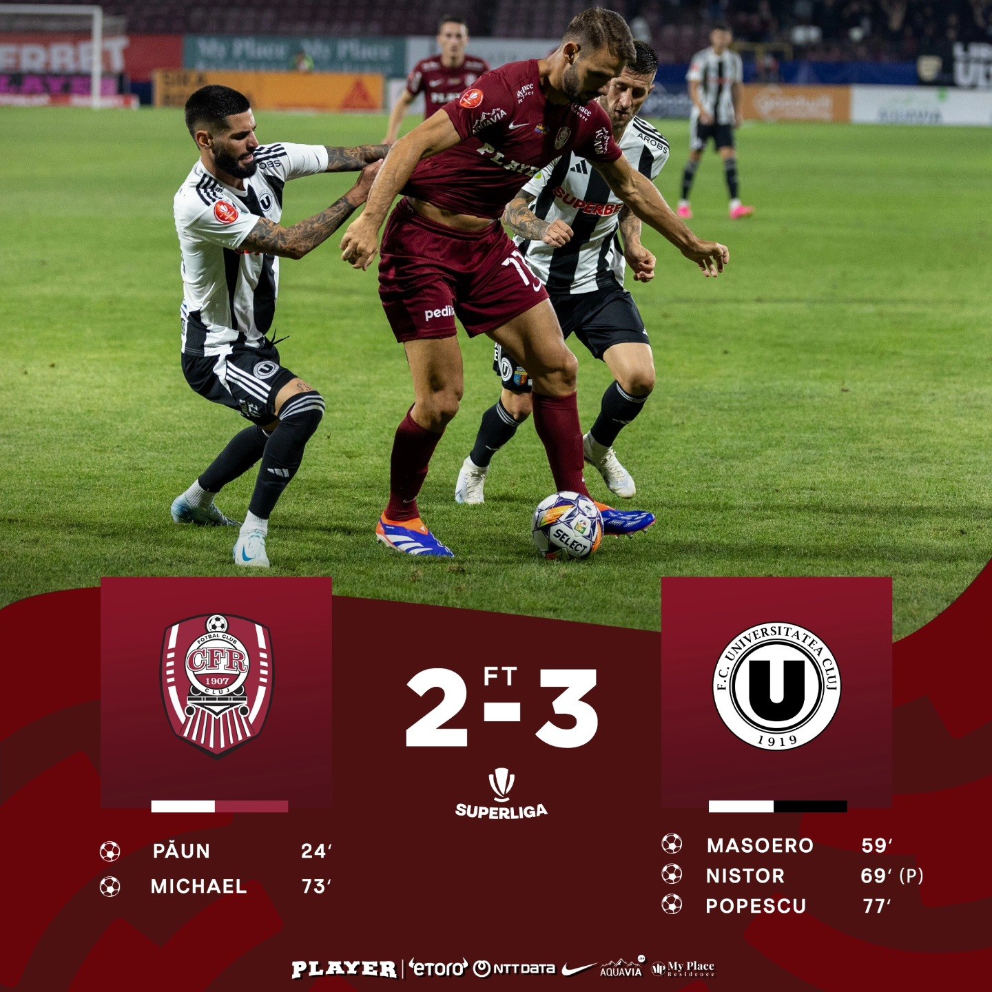 Surpriză mare în derby-ul CFR Cluj – U Cluj. Neluțu Sabău, lecție pentru Dan Petrescu
