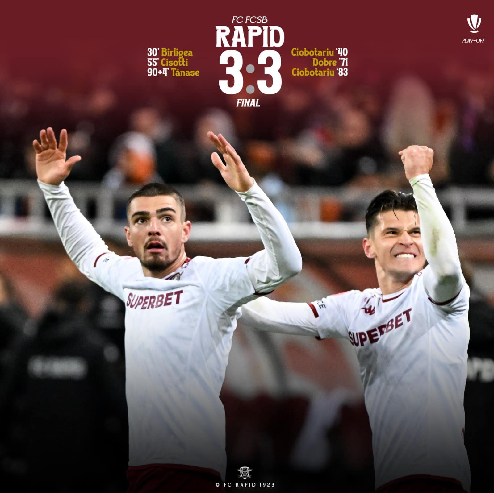 Nebunie totală pe Arena Națională. Rapid îi pune piedică lui FCSB în drumul spre titlu, după un meci fabulos