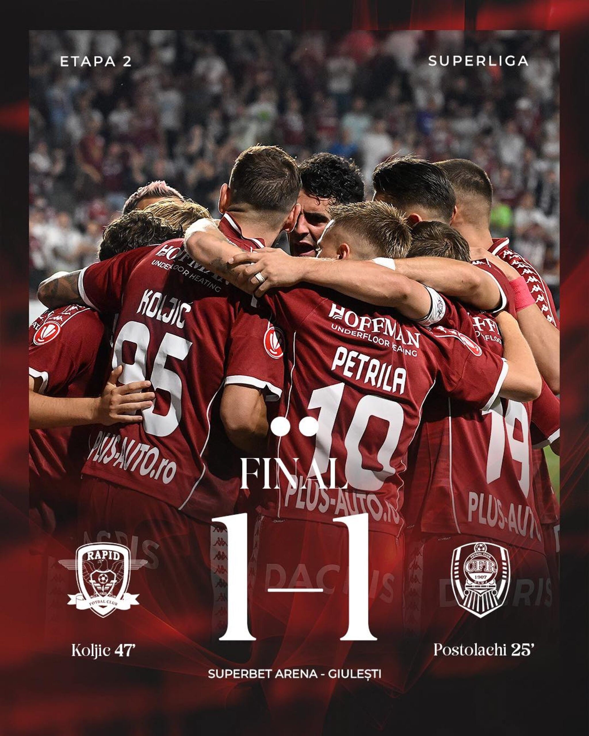 Remiză spectaculoasă în Giulești, între Rapid și CFR Cluj. Feroviarii și-au împărțit punctele