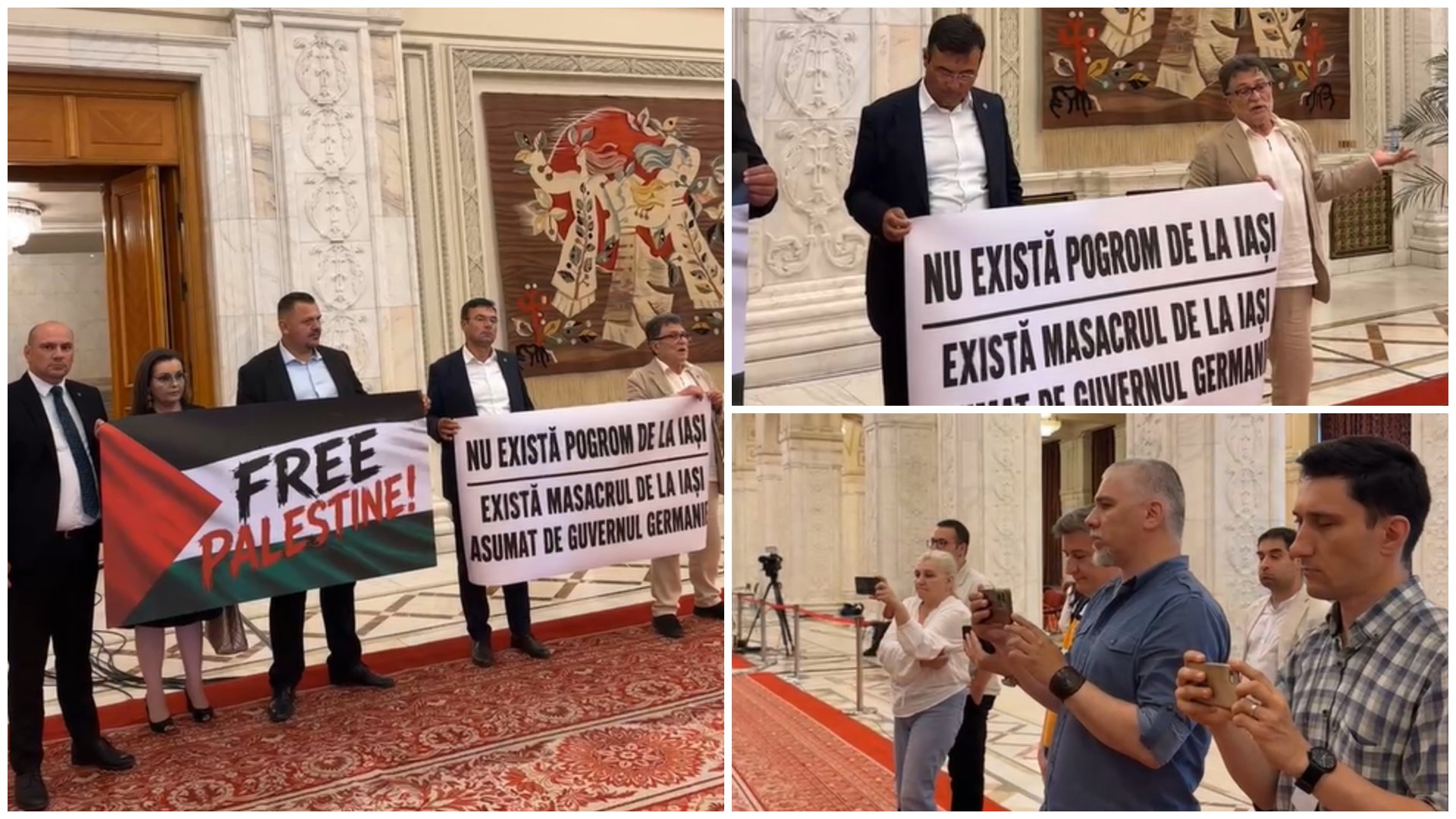 Scandal în Parlament înaintea discursului lui Isaac Herzog. Parlamentari SOS au protestat cu bannere, iar un senator a negat Pogromul de la Iași